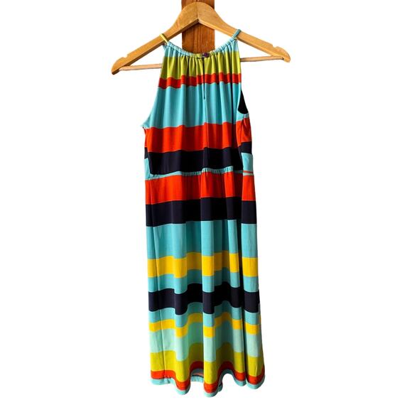 En Focus Studio Striped Color Block Halter Midi Avant Garde Dress Women's 10 - Picture 2 of 11